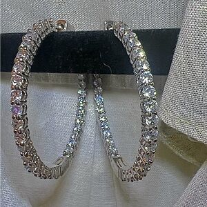 Silvertone CZ AAA Inside Out Hoop Earrings/Rhodium Plated